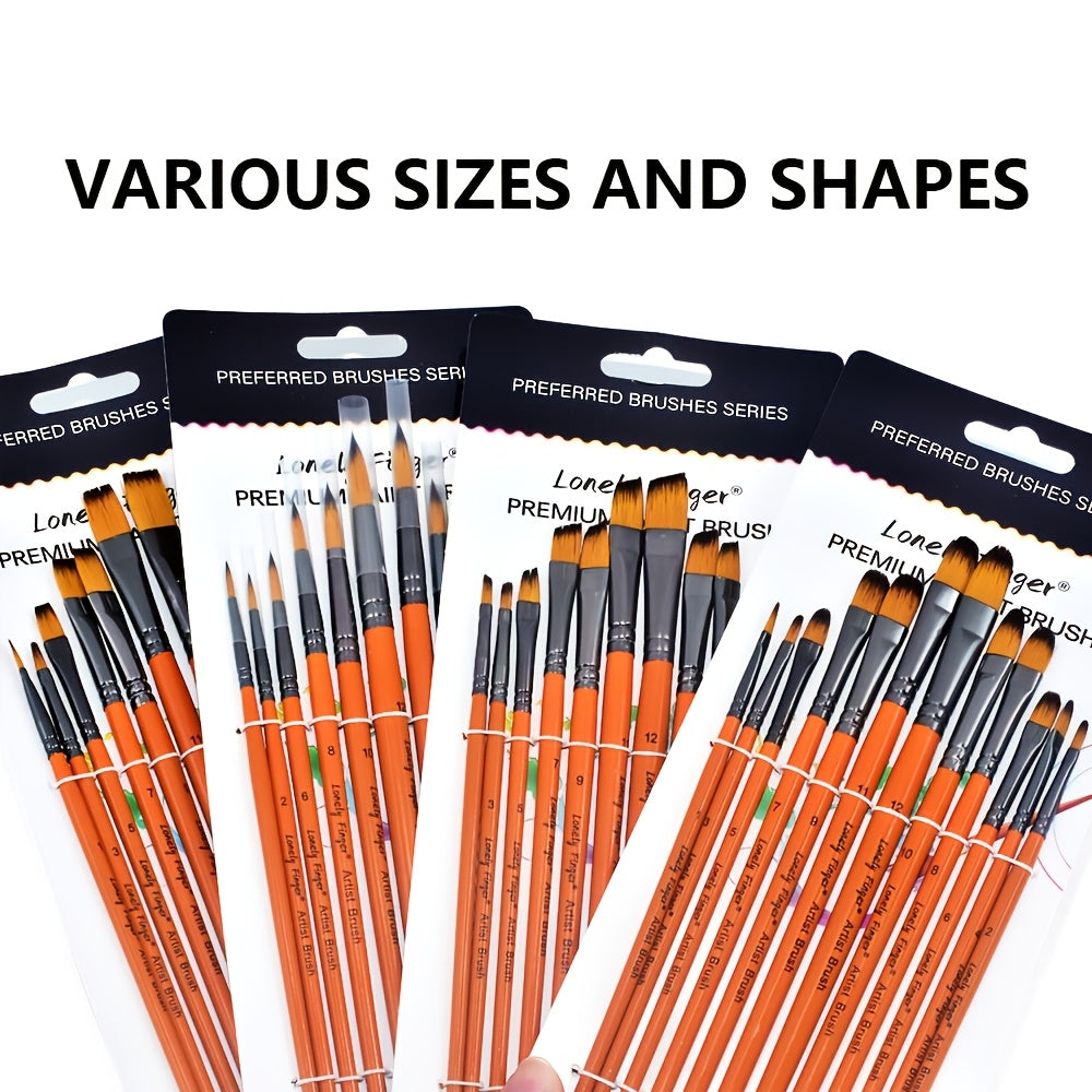 48pcs Artist Paint Brush Set with Wooden Handles and Nylon Bristles for Acrylic