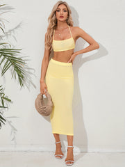 Sexy Two-piece Set Crop Tie Halter Top & Hip Pencil Skirt
