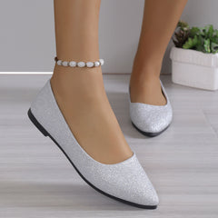 Women's Bling Ballet Flats Pointed Toe Glitter Soft Sole Slip On Shoes