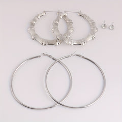 3 Pairs Punk Hoop & Rhinestone Earrings Set Hip Hop Jewelry
