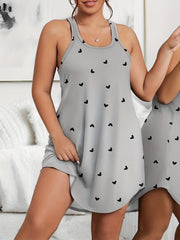 Heart Print Racer Back Tank Sleep Dress