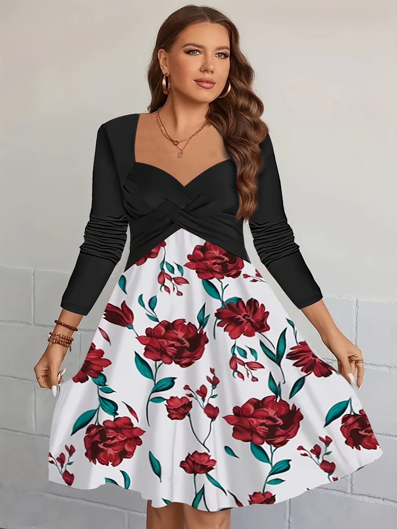 Colorblock Floral Print Criss Cross Maxi Dress
