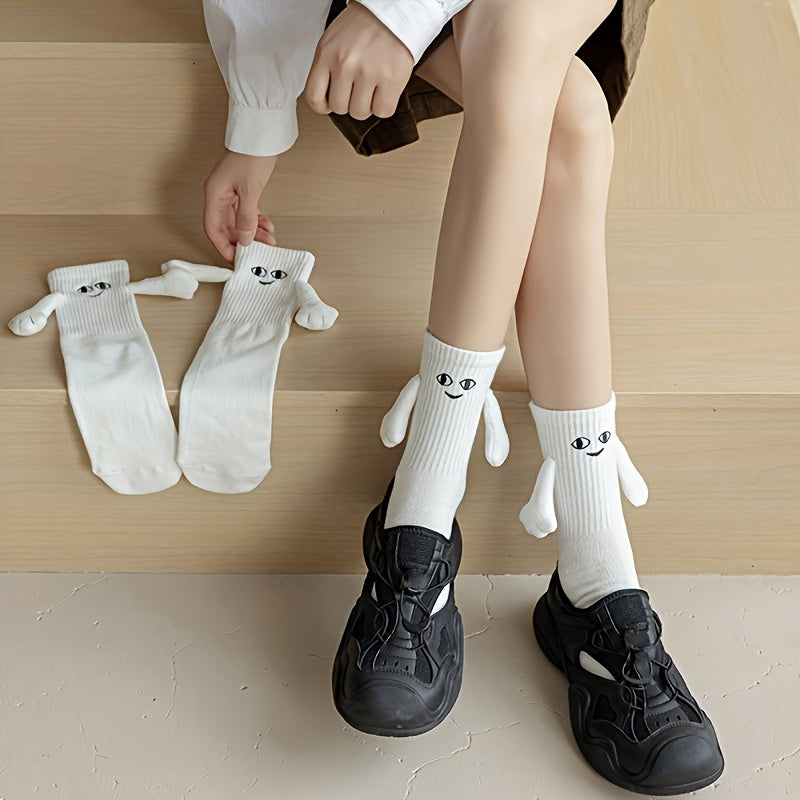 2 Pairs Teen Unisex Magnetic Holding Hands Crew Socks Winter