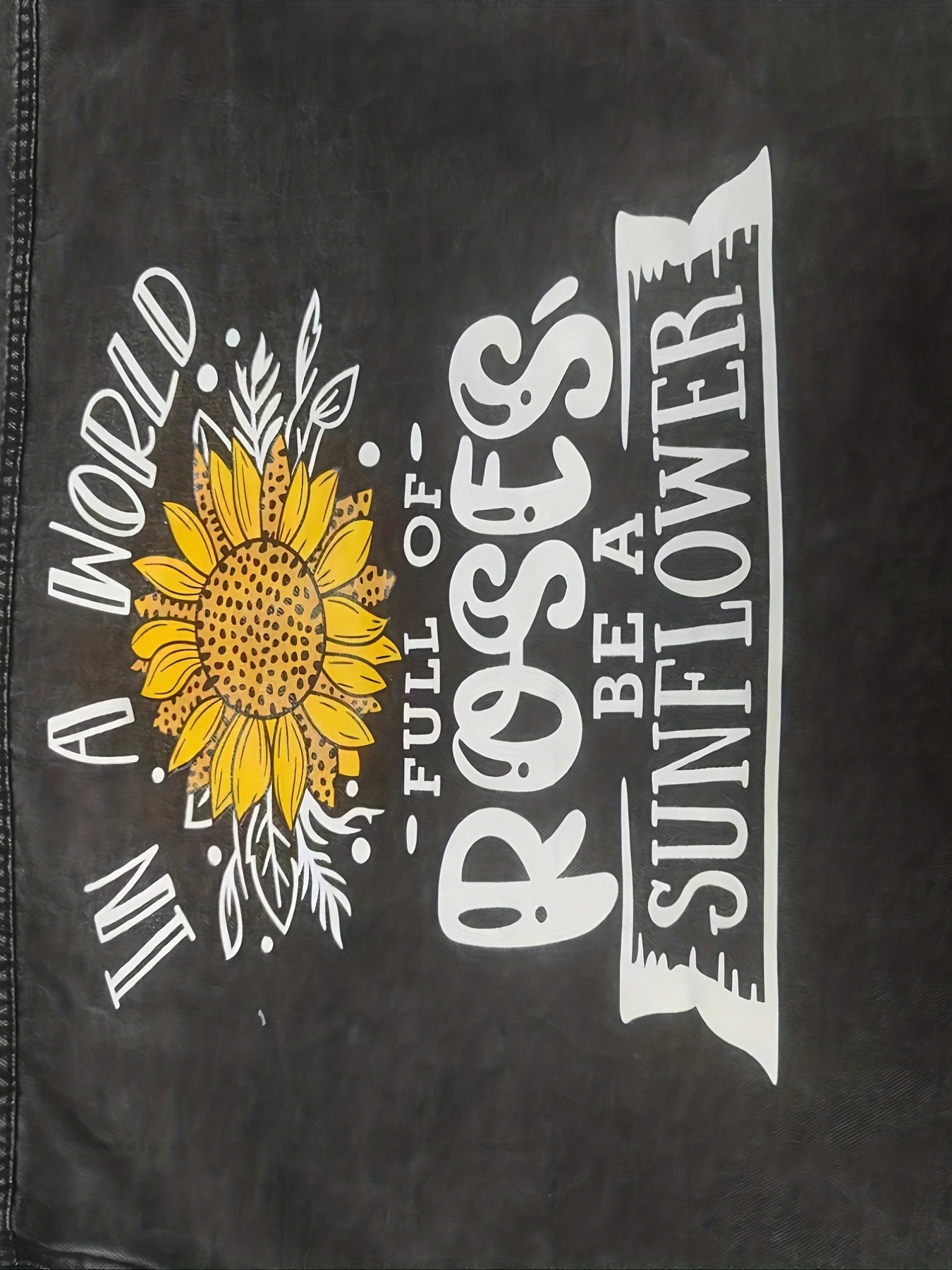 Dark Grey Sunflower Denim Jackets Long Sleeves Letter Print