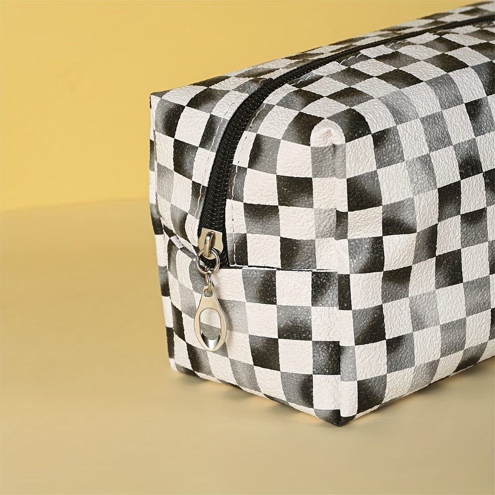 Plaid Pattern Makeup Bag Toiletries Storage Contrast Cosmetic Bag