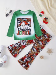 2pcs Toddler Girls Graphic T Shirt & Striped Star Pants Set