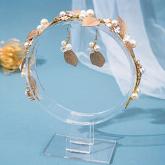 Golden Leaf Hairband & Earrings Bridal Set Headdress Hair Accessory