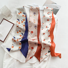 Floral Silk Scarf Handbag Handle Ribbon Hair Tie
