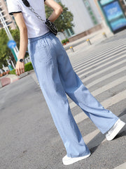 Solid Drawstring Wide Leg Pants Elastic Waist