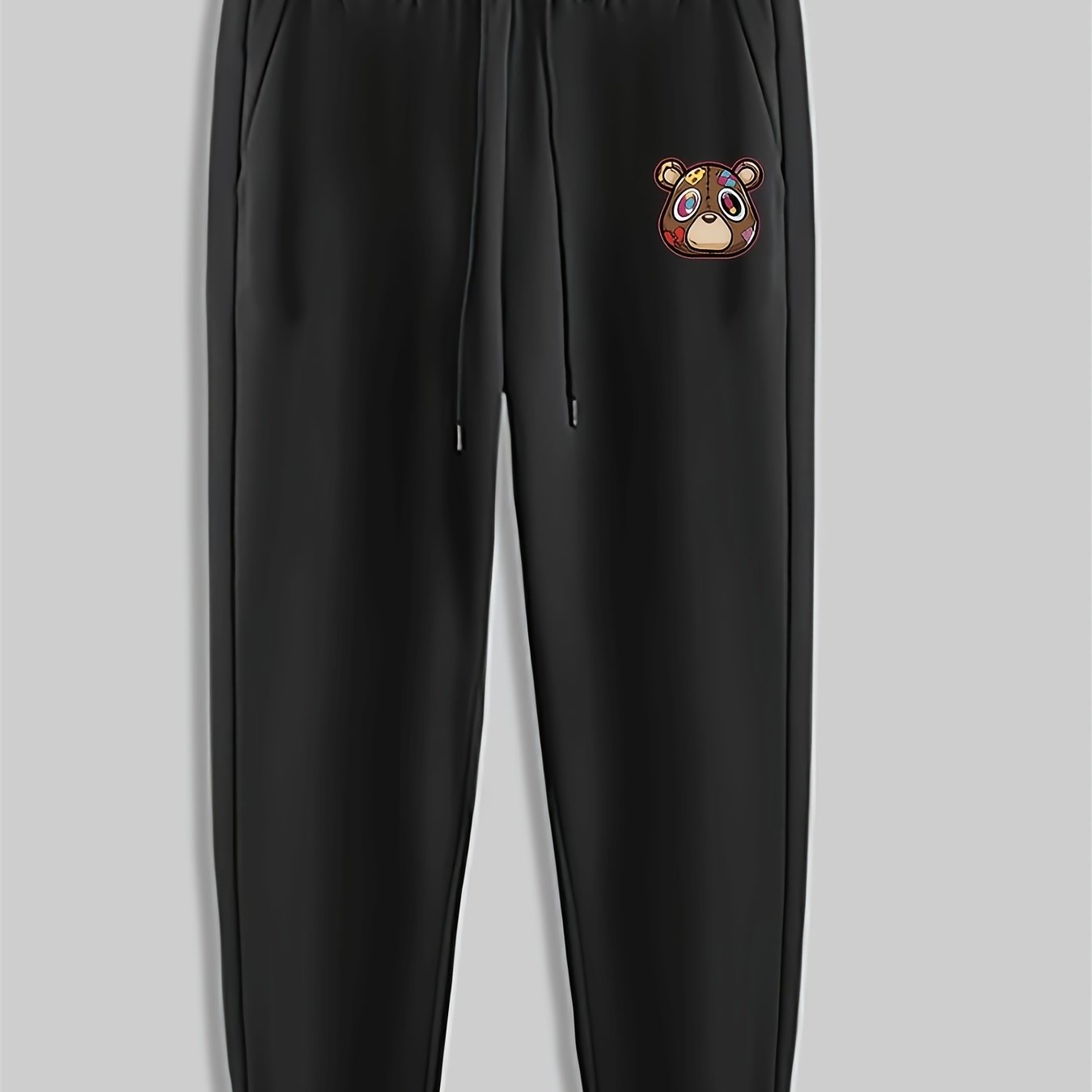 Bear Print Men's Pants Drawstring Sweatpants Loose Casual Trousers