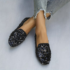 Sequin Flat Shoes Almond Toe Slip On Comfy Ballet Flats