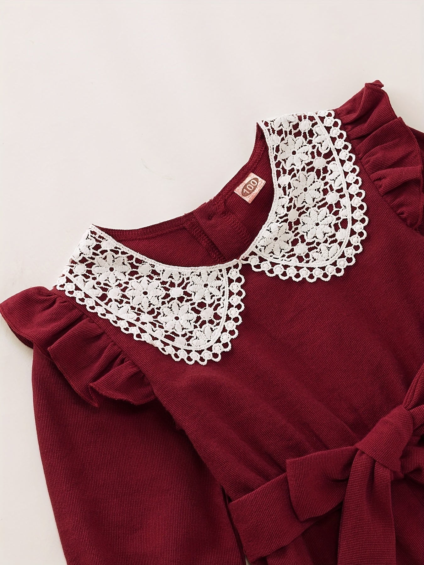 Girls Lace Collar Corduroy Long Sleeve Jumpsuit Playsuit Kids Fall Clothes