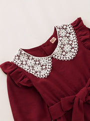 Girls Lace Collar Corduroy Long Sleeve Jumpsuit Playsuit Kids Fall Clothes