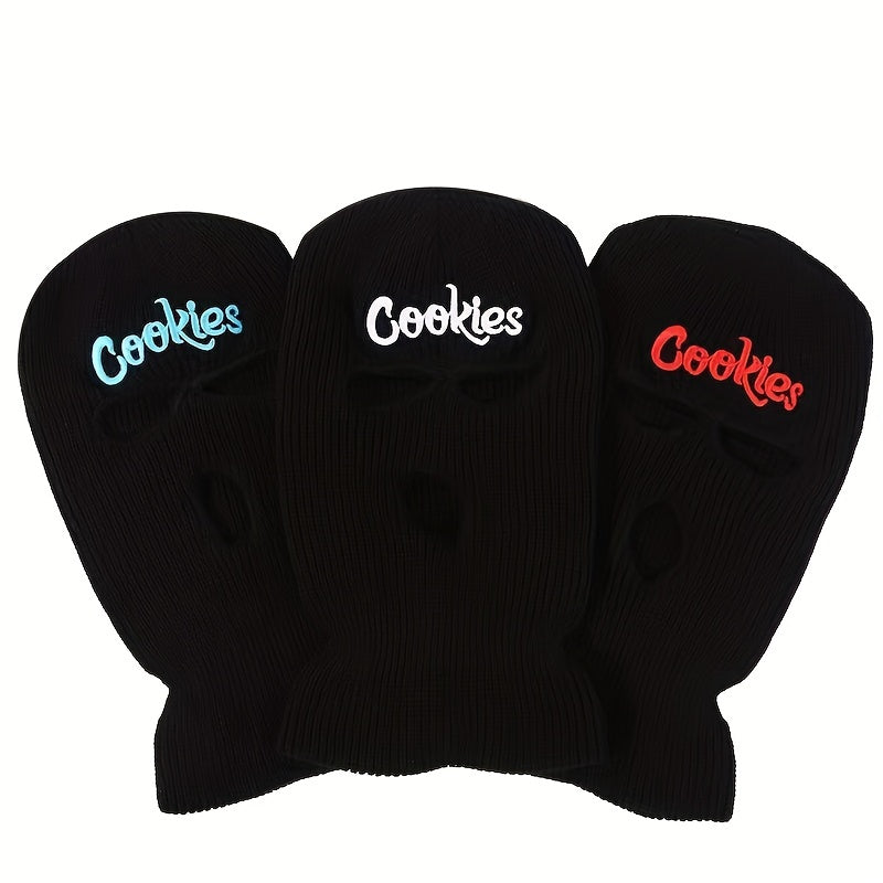 Unisex Thermal 3 Hole Balaclava Hat Cookies Embroidered Full Face Covering