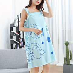 Cartoon Printed Bathrobe Quick Drying Spa Wrap Towel with Thick Straps