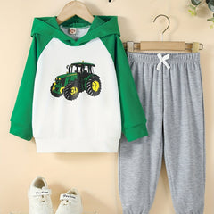 Boy's Excavator Pattern Outfit Hoodie & Sweatpants Set