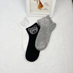 5 Pairs Bear Pattern Crew Short Socks Women's Stockings & Hosiery