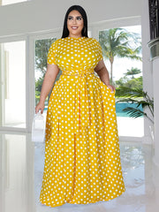 Polka Dot Print Short Sleeve Crop Top & Maxi Skirt Set