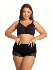 Bra Women's Plus Solid Contrast Mesh Buckle Back Soft Seamless Bra