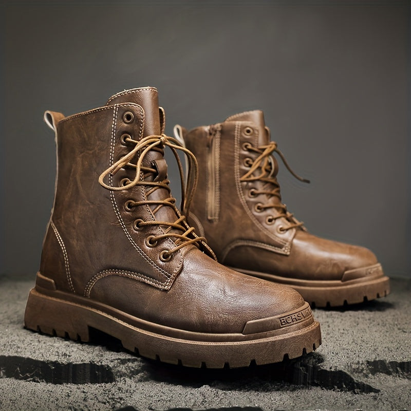 Men's Preppy Style Lace-up PU Leather Army Boots