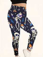 Halloween Sports Leggings Women's Funny Skull Print Yoga Pants