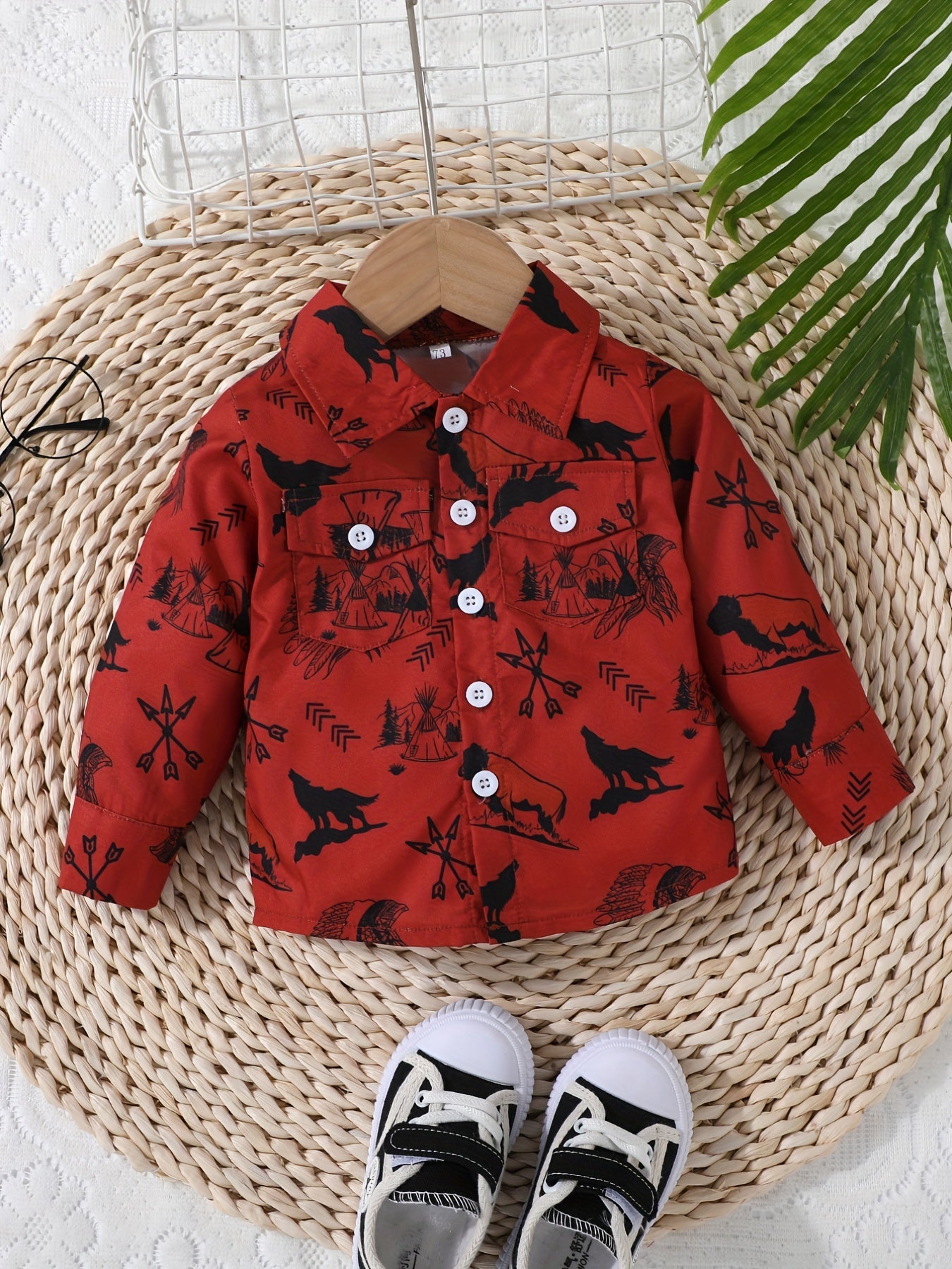 Baby Boys Animal Print Long Sleeve Shirt Preppy Style Tee Top
