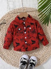 Baby Boys Animal Print Long Sleeve Shirt Preppy Style Tee Top