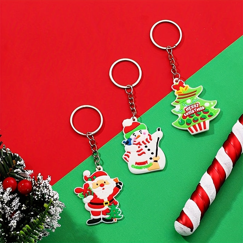 6pcs Christmas Elements Silicone Keychain - Snowman Reindeer Design
