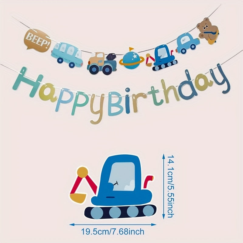 1pc Car Happy Birthday Banner for One Year Birthday Party Decoration