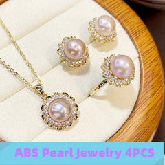 4pcs Girls Faux Pearl Faux Diamond Jewelry Set