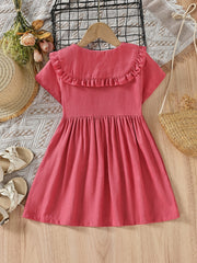 Girls Short Sleeve Doll Collar Dress Clothes