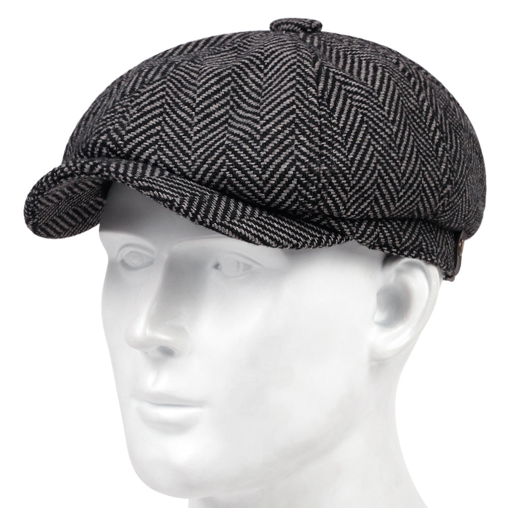 Men's Vintage Chunky Herringbone Knit Beret Hat