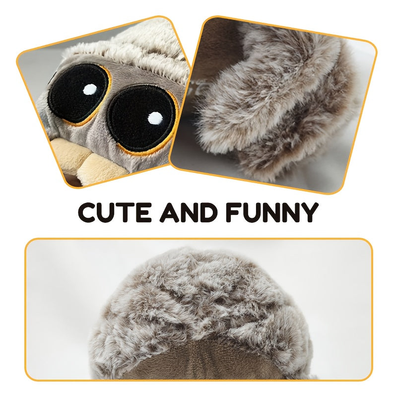 Gray & Brown Plush Spider Toy with Expressive Eyes Soft Stuffed Animal
