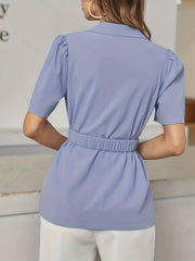 Solid Short Sleeve Lapel Blazer for Women