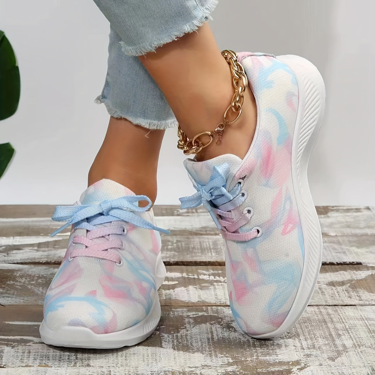 Women's Ink Print Running Shoes Breathable Lace Up Sneakers
