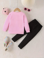 Girl's Cartoon Cat Print 2pcs Set Sweatshirt & Leggings