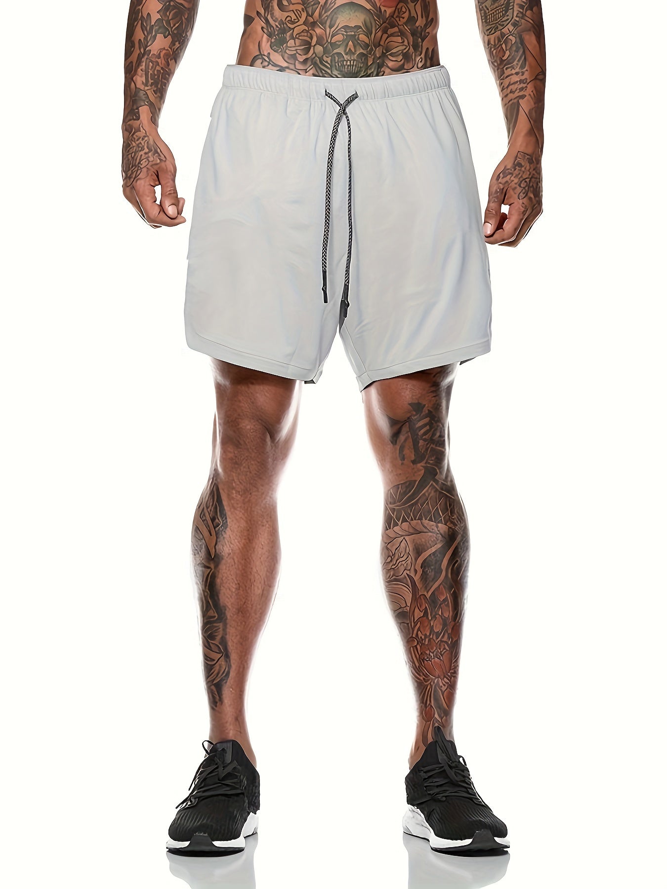 Men's Breathable Solid Shorts With Pockets Drawstring Elastic Waist