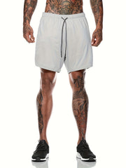 Men's Breathable Solid Shorts With Pockets Drawstring Elastic Waist