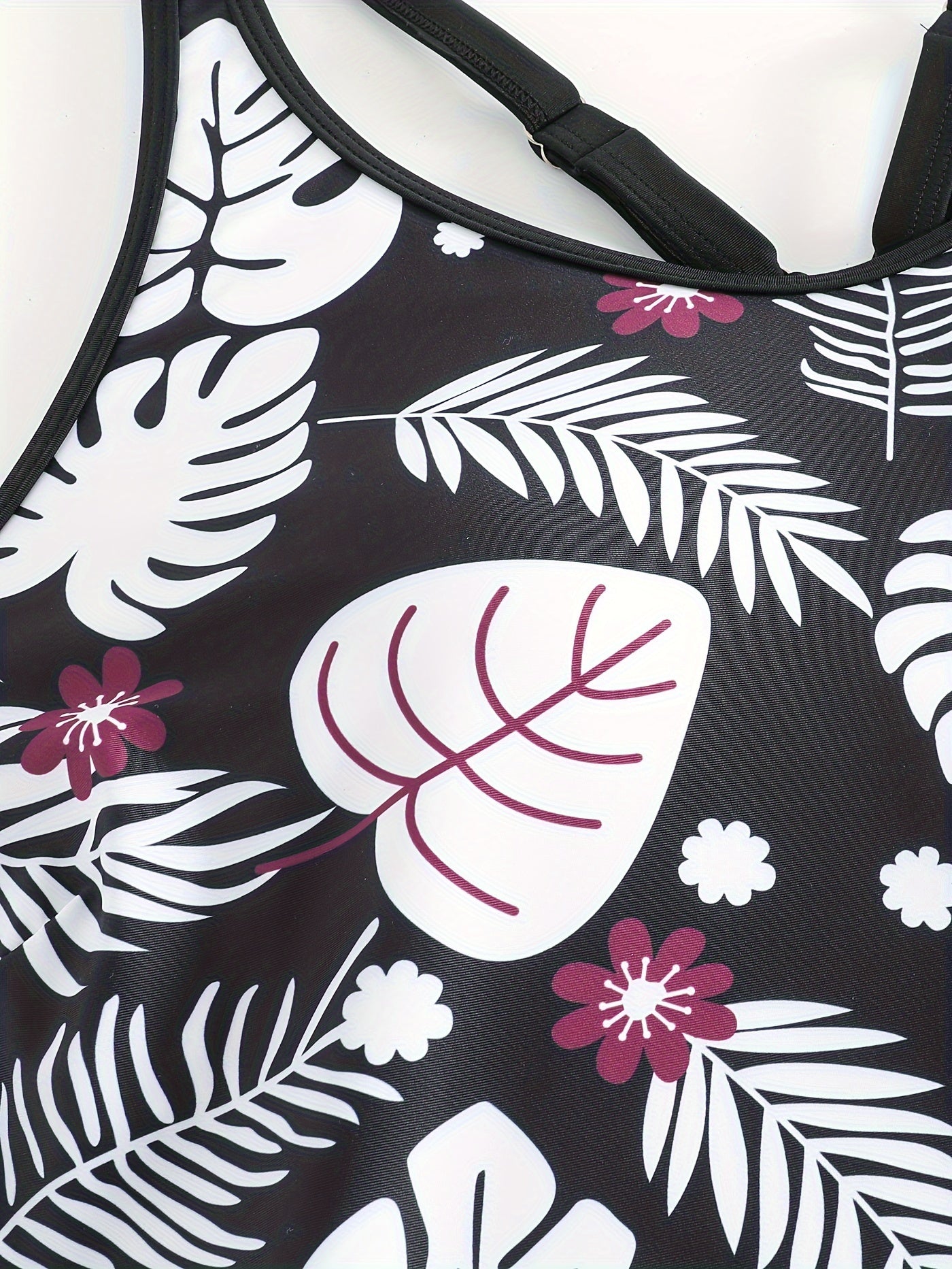 Tropical Print Tankini Set Crisscross Back Cami Top & Shorts