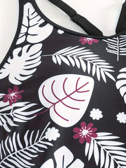 Tropical Print Tankini Set Crisscross Back Cami Top & Shorts