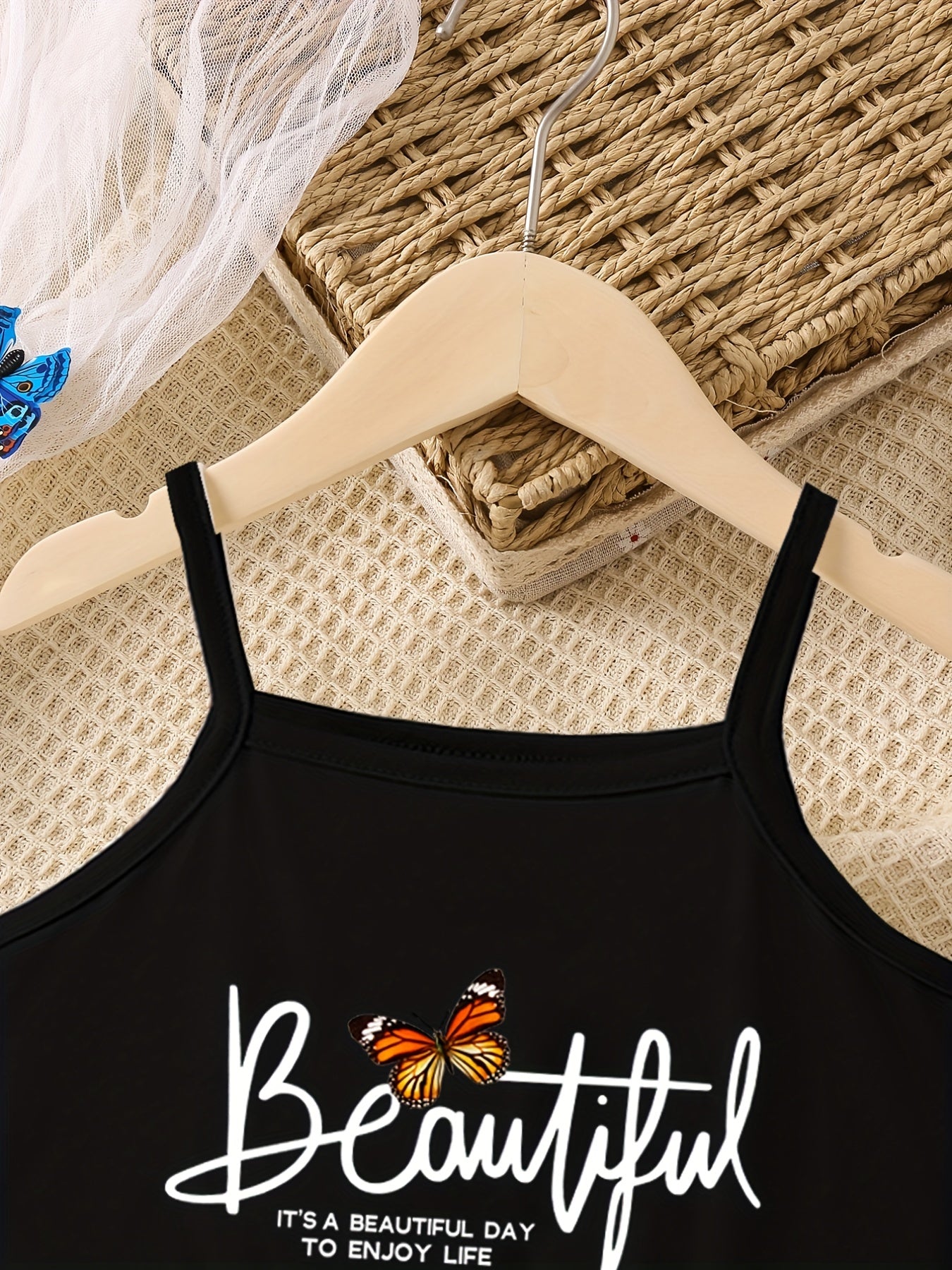 Toddler Girls Butterfly & Letter Graphic Cami Romper Jumpsuit