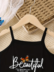 Toddler Girls Butterfly & Letter Graphic Cami Romper Jumpsuit