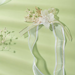 Mesh Bow Streamer Wristband Resin Flower Faux Pearl Crystal