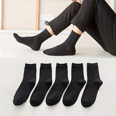 5 Pairs Solid Socks Casual Comfy Mid Tube Socks Women's Stockings & Hosiery