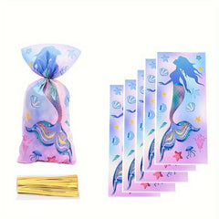50pcs Mermaid Party Candy Gift Bags Biscuit Packing Bag