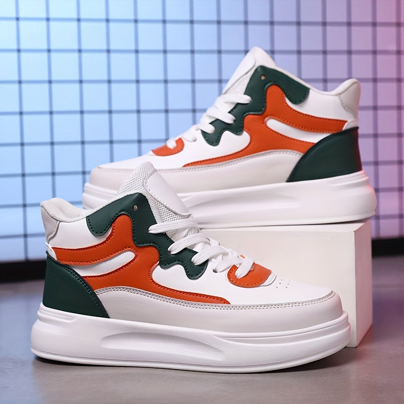 Women's Patchwork Thick Bottom Skate Shoes Waterproof Lace Up Travel Shoes