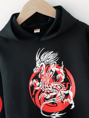 Dragon Print Hoodie & Sweatpants Set for Boys, Spring/Autumn Casual Outfit