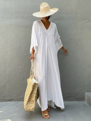 Boho Cover Up Women's Plus Solid Batwing Sleeve V Neck Split Maxi