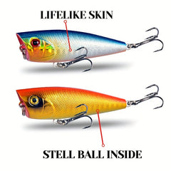 6pcs 7g Popper Lure Topwater Hard Bait Fishing Tackle