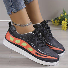 Women's Geometric Pattern Sneakers Lace Up Low Top Knit Mesh Shoes